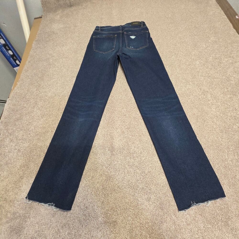 Express Modern Straight Super High Rise Jeans Size 4R Distressed Raw Hem